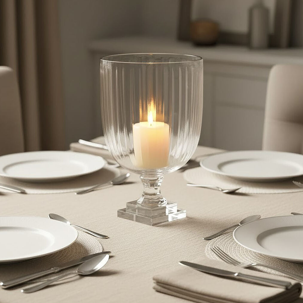 Orsina Cortina Medium Glass Hurricane Candle Holder | Pressed Clear Glass