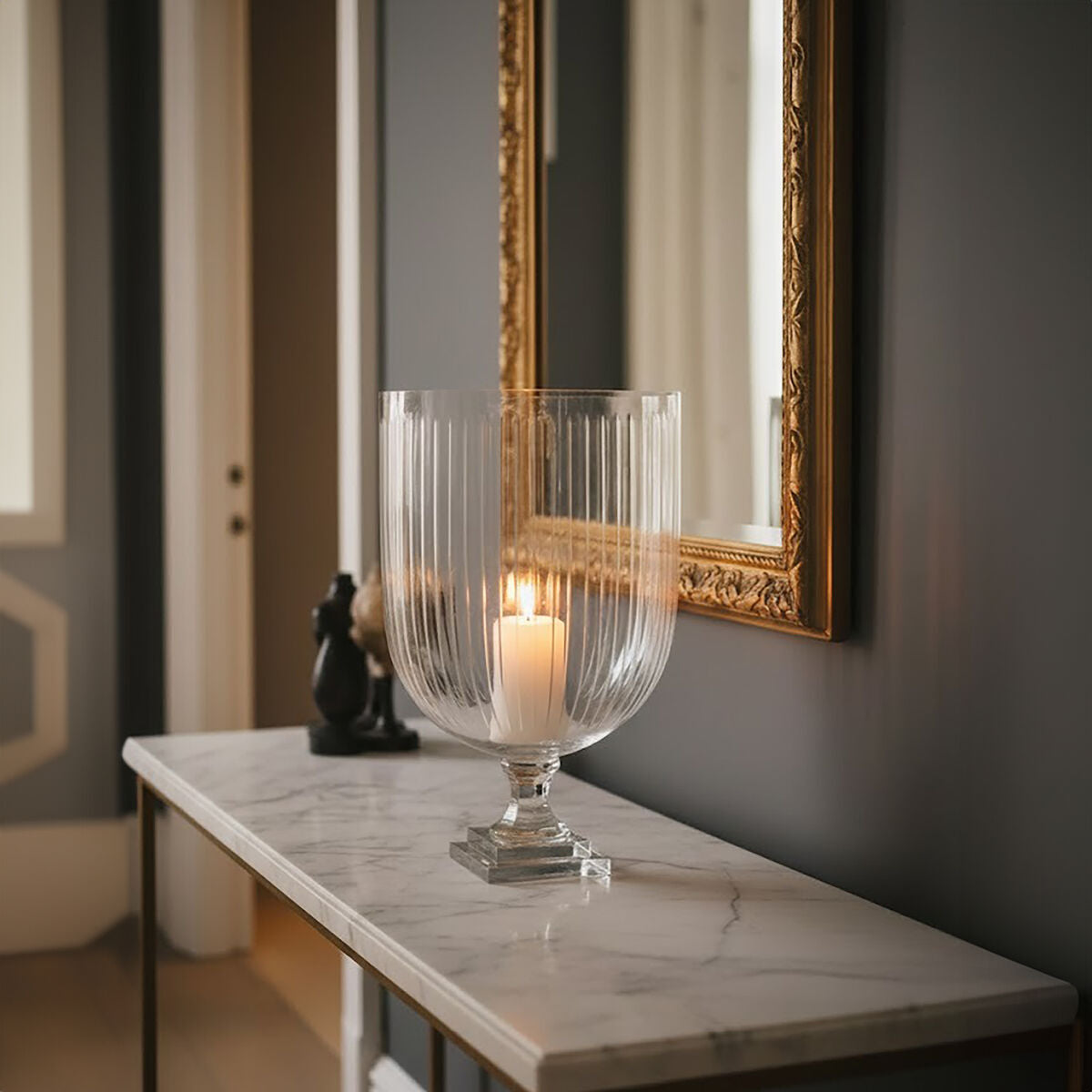 Orsina Cortina Large Glass Hurricane Candle Holder with Square Plinth