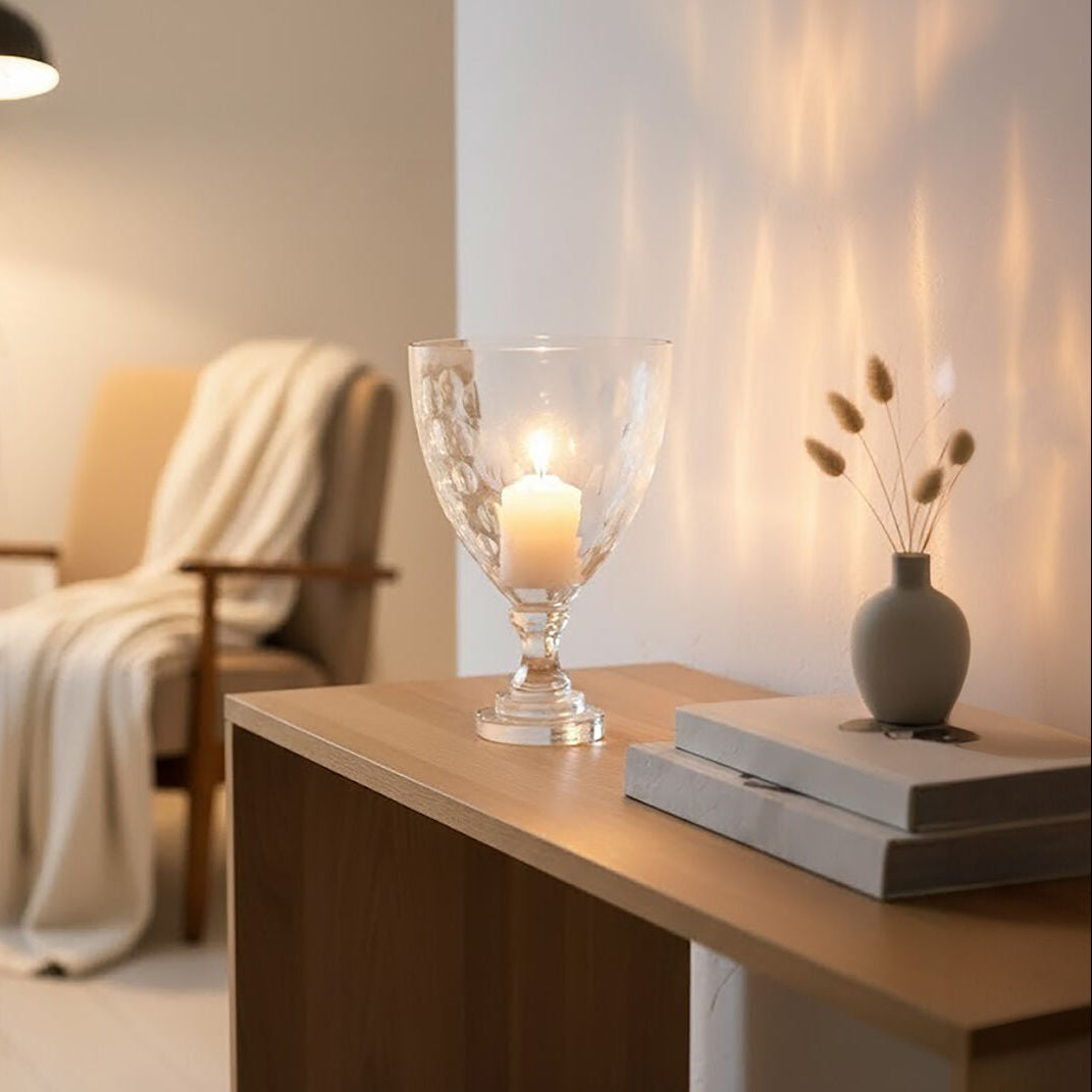 Orsina Small Honeycomb Glass Hurricane Candle Holder with Square Base