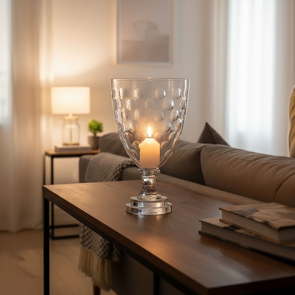Orsina Cortina Medium Honeycomb Glass Hurricane Candle Holder