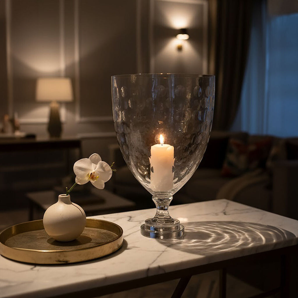 Orsina Cortina Large Honeycomb Glass Hurricane Candle Holder