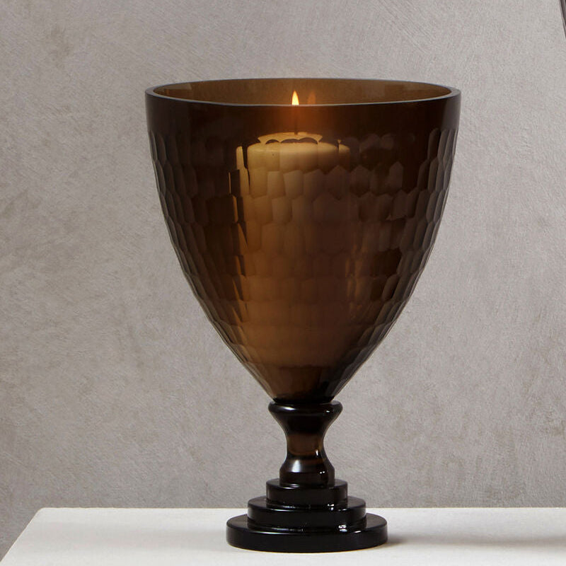Orsina Cortina Small Black Glass Candle Holder – Honeycomb Pattern