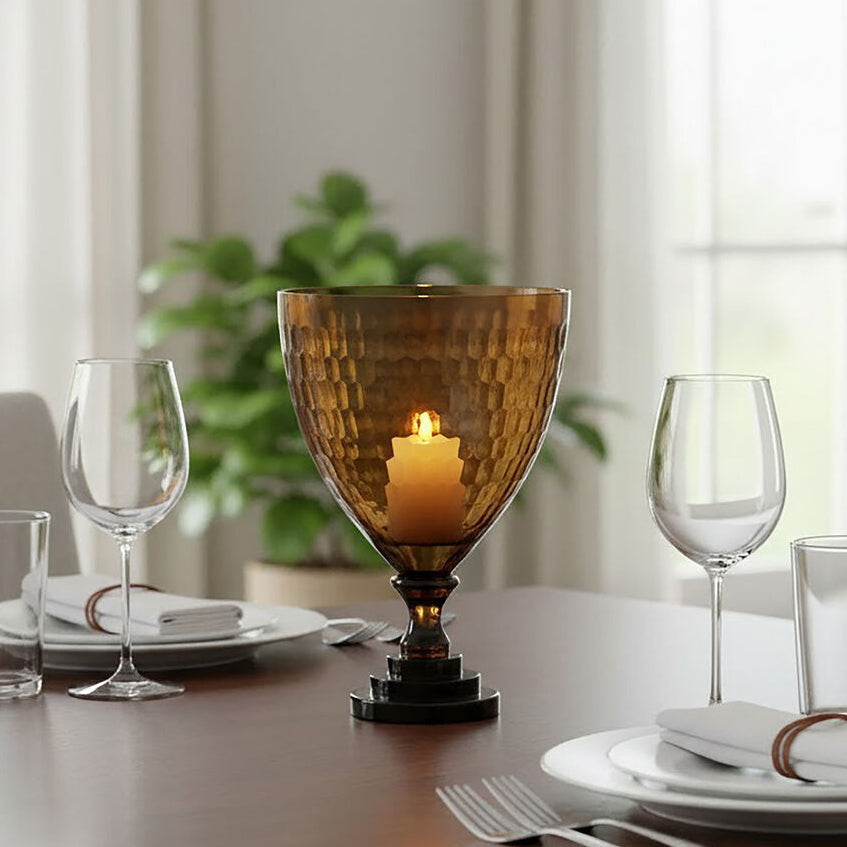 Orsina Cortina Small Black Glass Candle Holder – Honeycomb Pattern