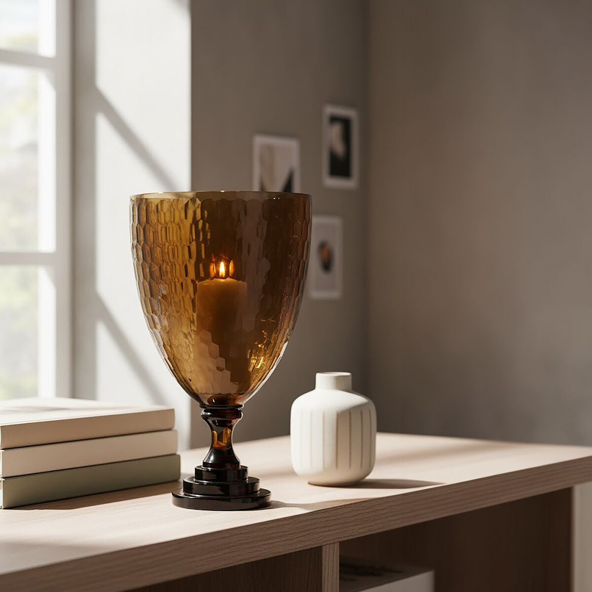 Orsina Cortina Medium Black Honeycomb Glass Candle Holder