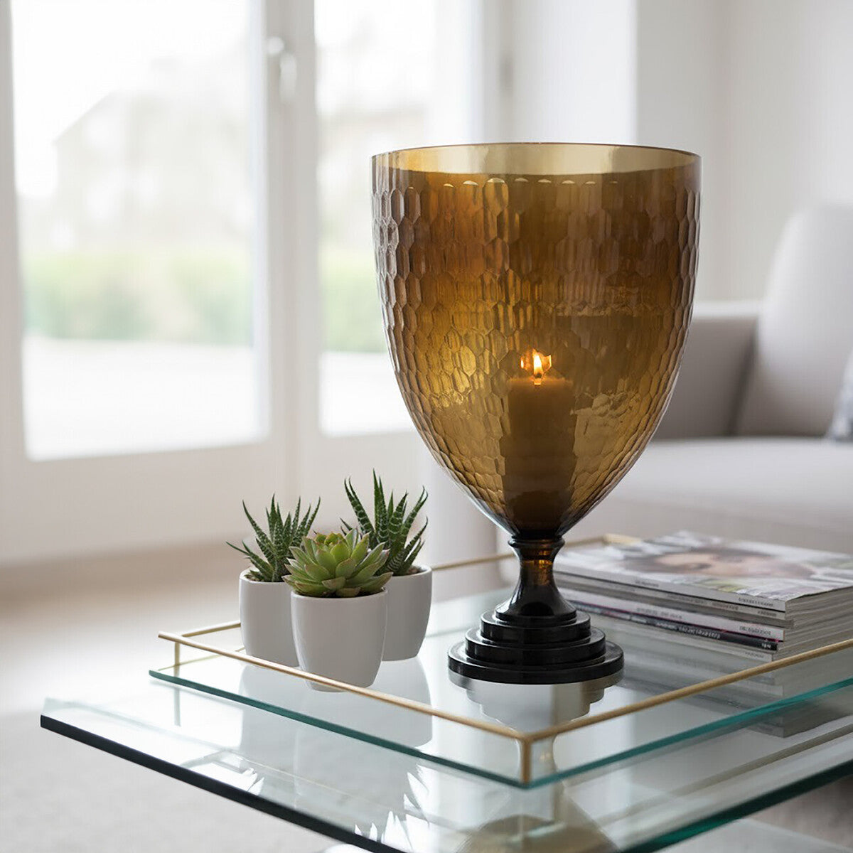 Orsina Cortina Large Black Honeycomb Glass Candle Holder