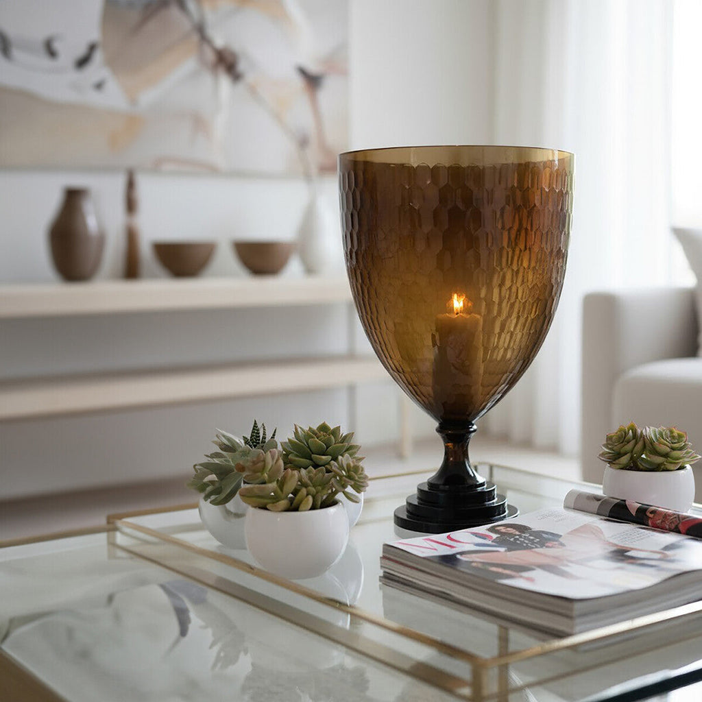 Orsina Cortina Large Black Honeycomb Glass Candle Holder