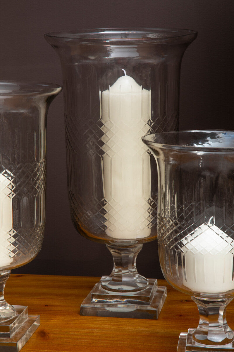 Orsina Cortina Small Diamond Cut Clear Glass Candle Holder