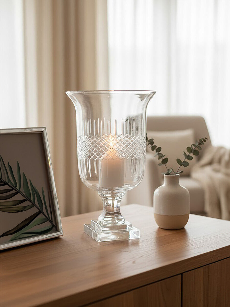 Orsina Cortina Small Diamond Cut Clear Glass Candle Holder