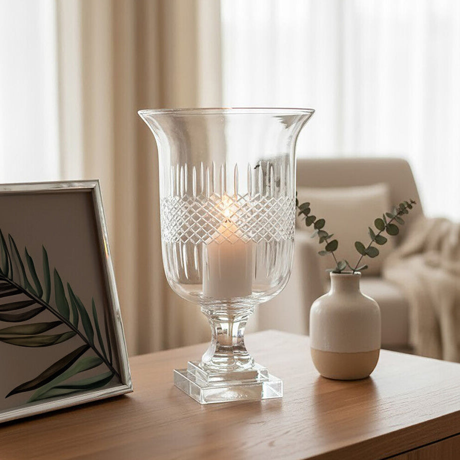 Orsina Cortina Small Diamond Cut Clear Glass Candle Holder