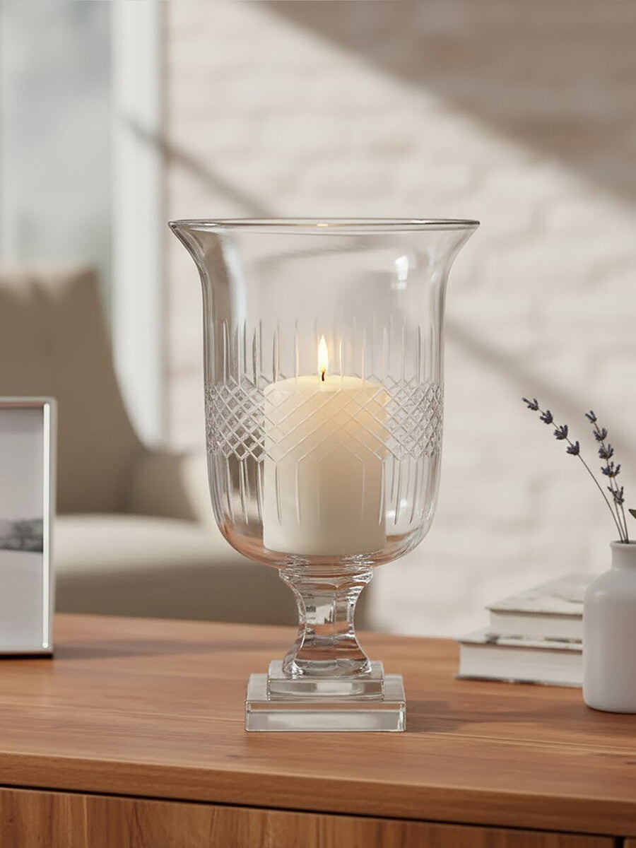 Orsina Cortina Small Diamond Cut Clear Glass Candle Holder