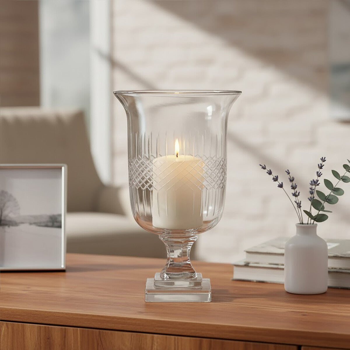 Orsina Cortina Small Diamond Cut Clear Glass Candle Holder