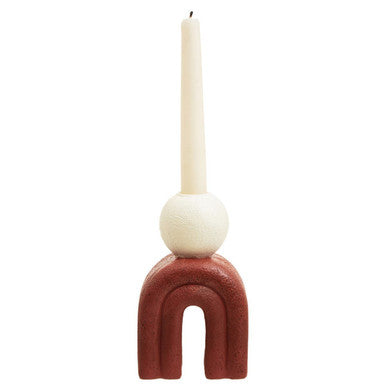 Orsina Utica Candle Holder – Sculptural Red Base and Cream Sphere