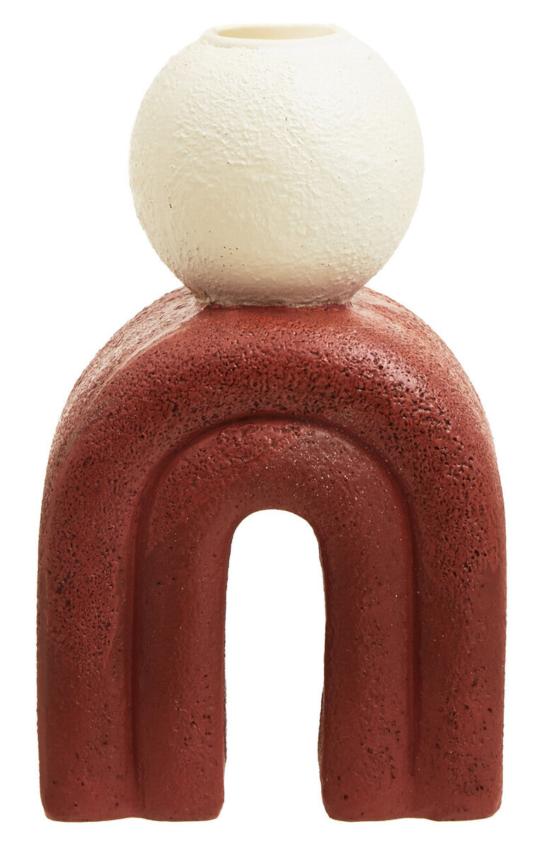 Orsina Utica Candle Holder – Sculptural Red Base and Cream Sphere