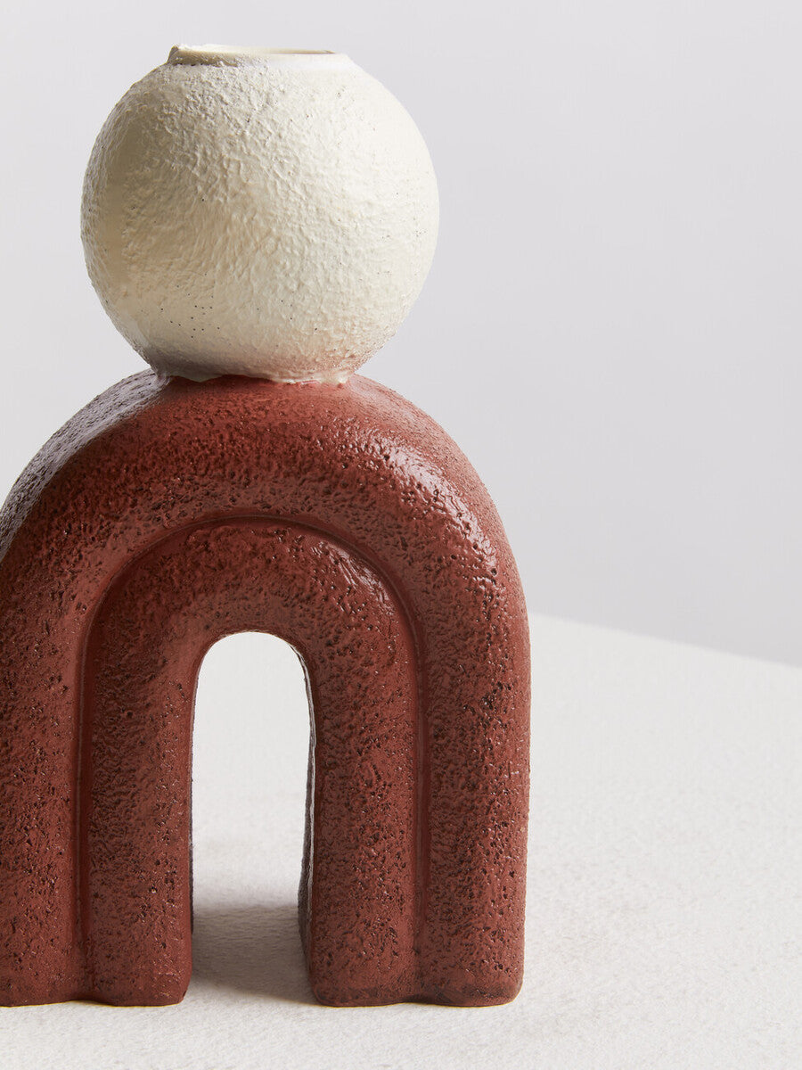 Orsina Utica Candle Holder – Sculptural Red Base and Cream Sphere