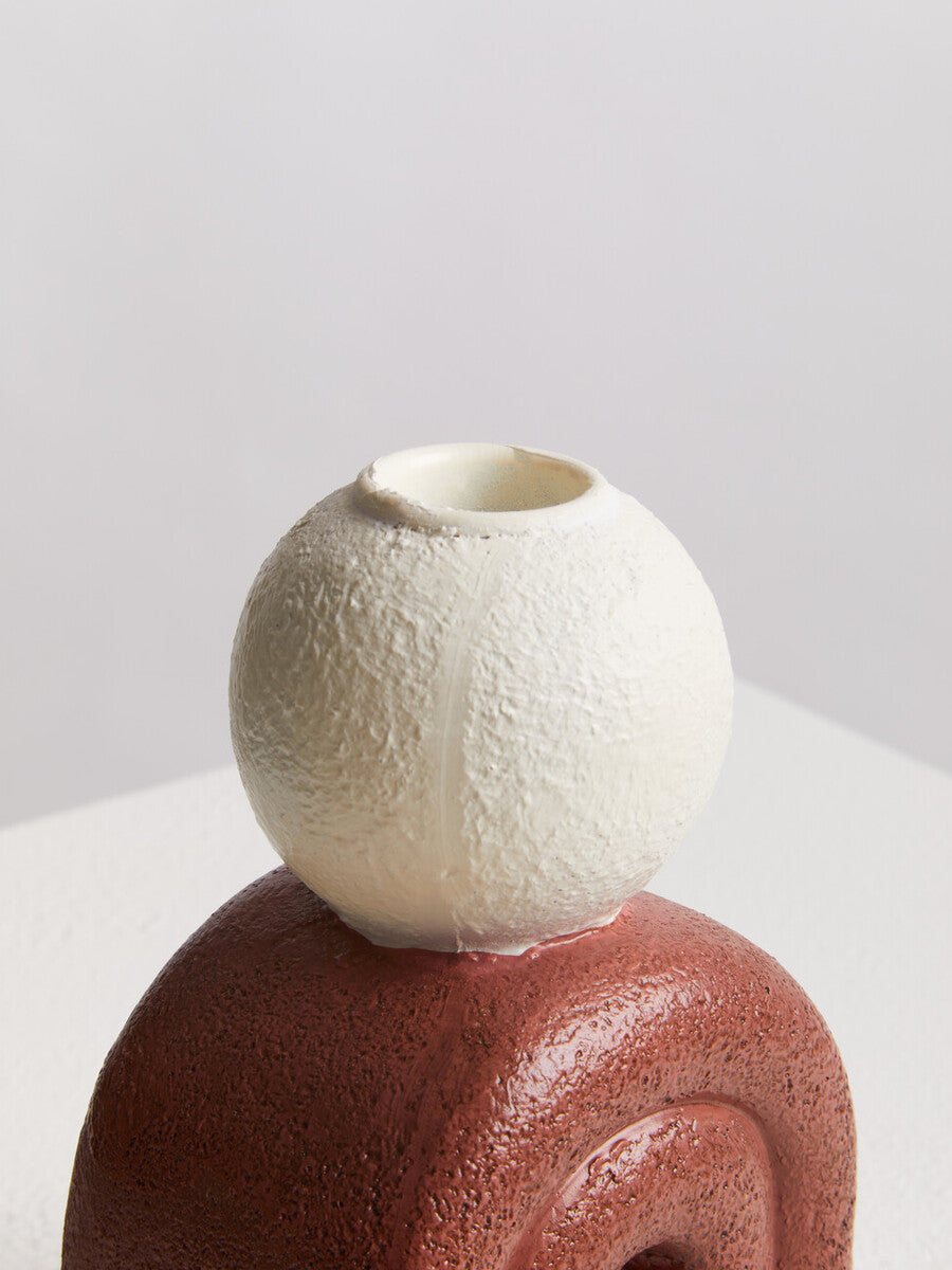 Orsina Utica Candle Holder – Sculptural Red Base and Cream Sphere