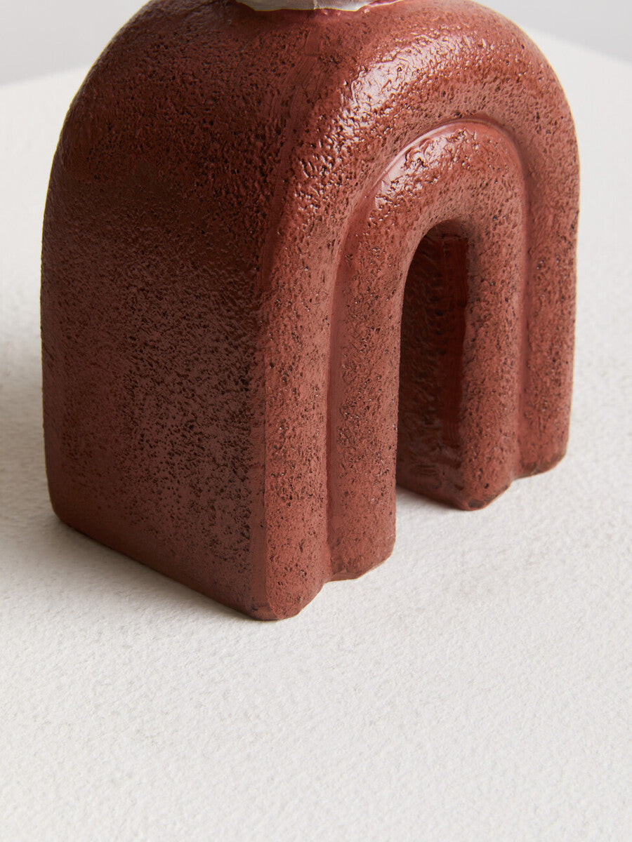 Orsina Utica Candle Holder – Sculptural Red Base and Cream Sphere