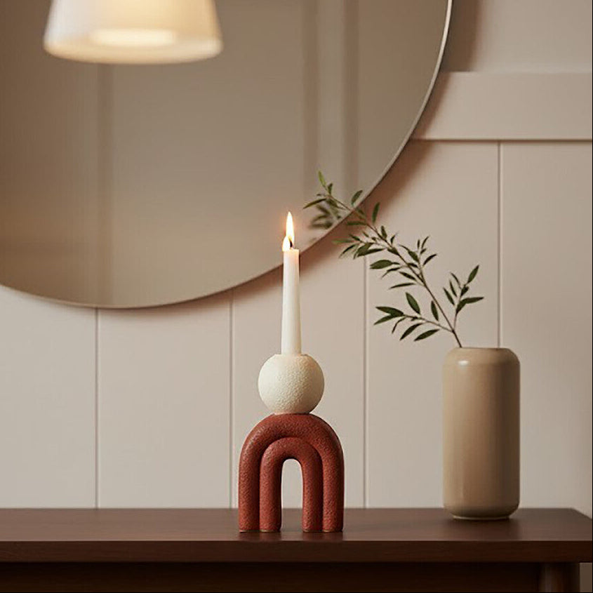 Orsina Utica Candle Holder – Sculptural Red Base and Cream Sphere