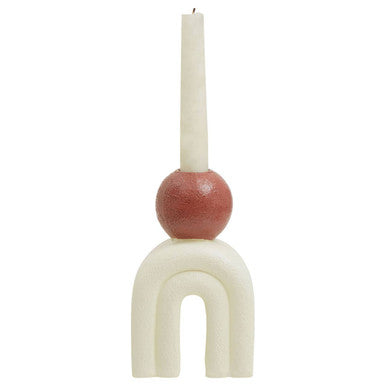 Orsina Utica Stone Candle Holder – Cream Arch with Red Sphere Accent