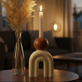 Orsina Utica Stone Candle Holder – Cream Arch with Red Sphere Accent