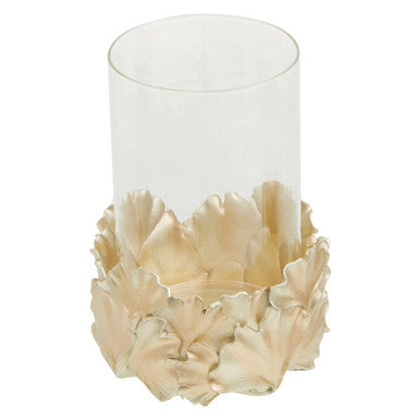 Orsina Gold Ginkgo Leaf Candle Holder | Boho Botanical Pillar Stand
