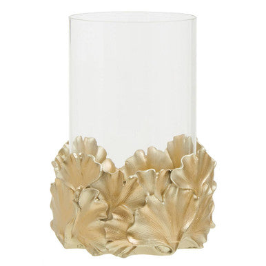 Orsina Gold Ginkgo Leaf Candle Holder | Boho Botanical Pillar Stand