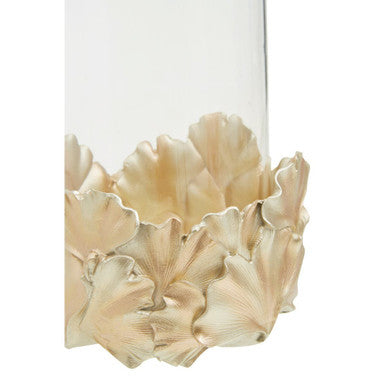 Orsina Gold Ginkgo Leaf Candle Holder | Boho Botanical Pillar Stand