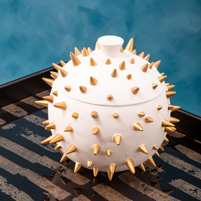 Orsina Picos White and Gold Spikes Small Decorative Lidded Box