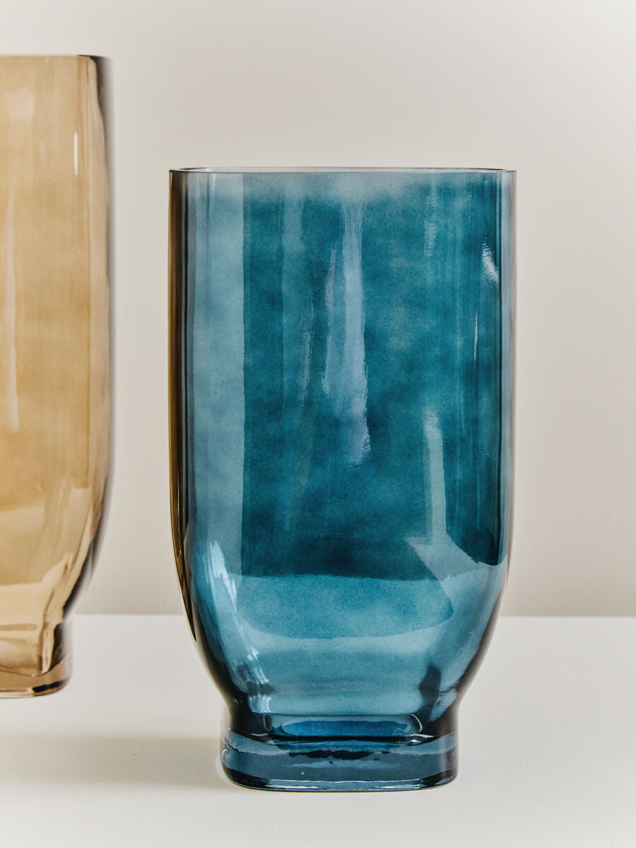 Orsina Emer Small Blue Glass Vase – Modern Coastal Tabletop Decor