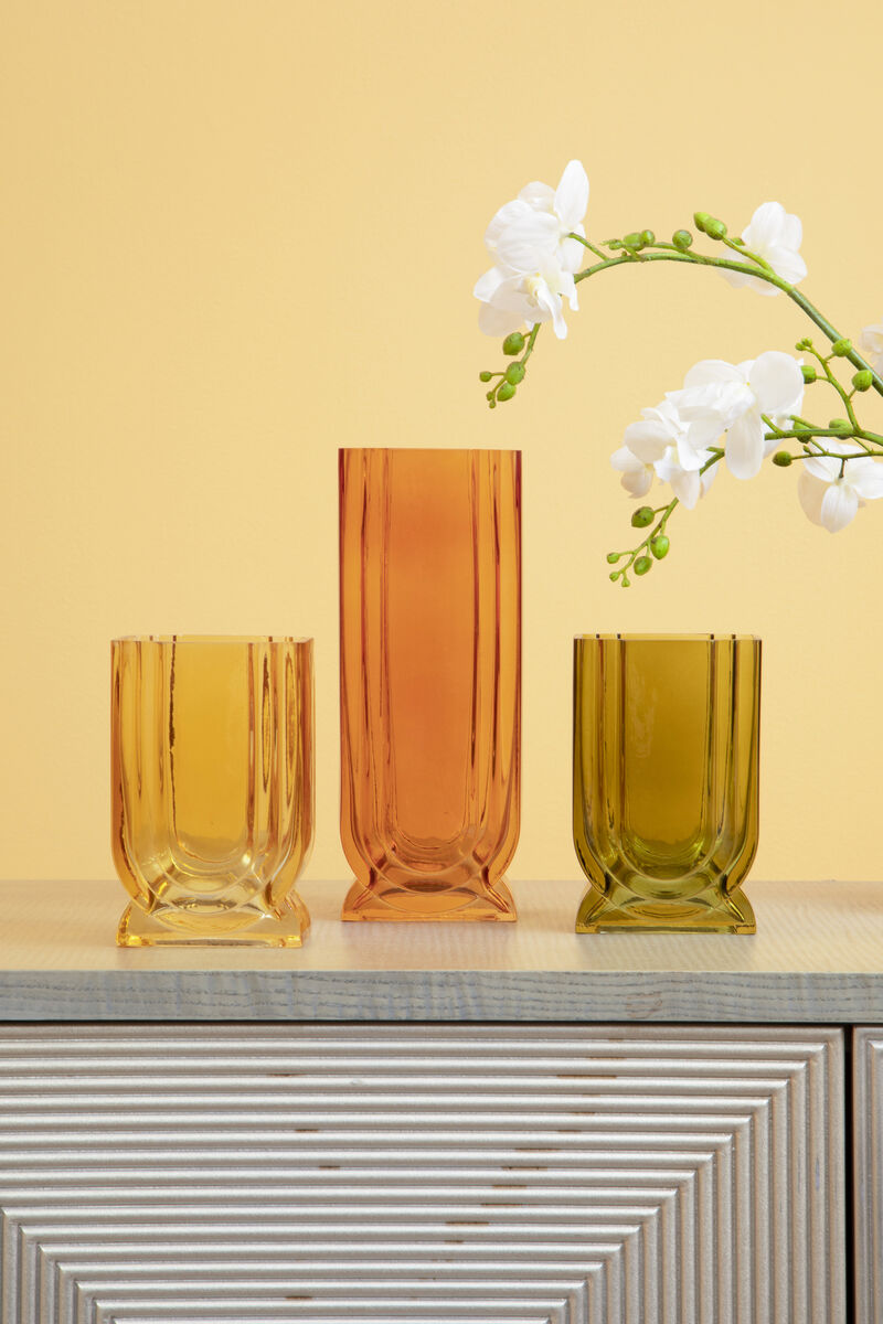 Orsina Edan Small Olive Green Glass Vase – Textured Bud Vase Decor