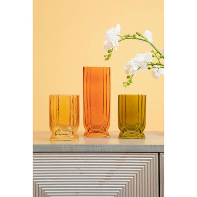 Orsina Edan Small Olive Green Glass Vase – Textured Bud Vase Decor