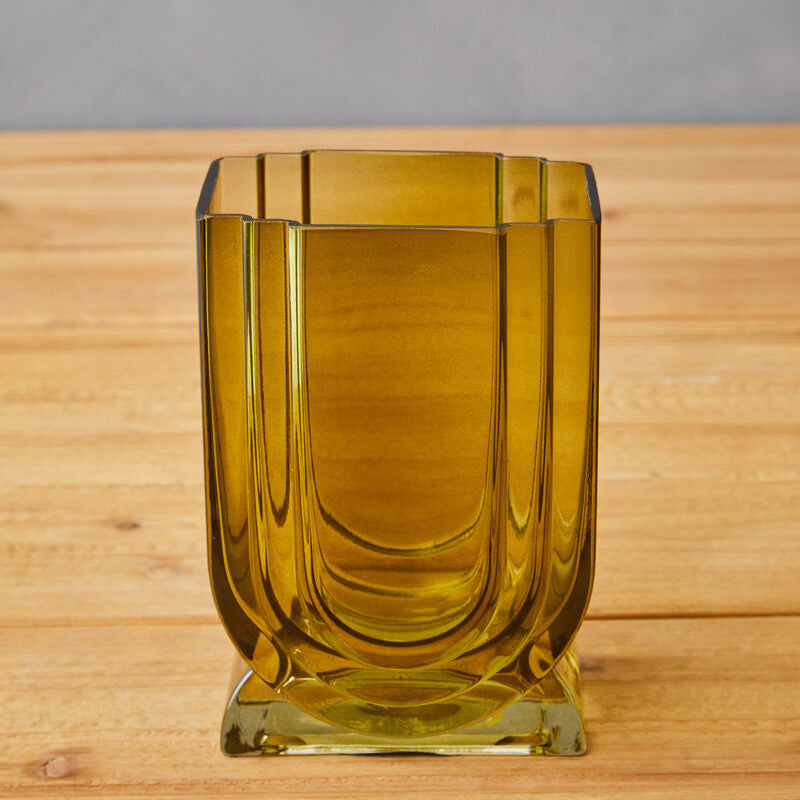 Orsina Edan Small Olive Green Glass Vase – Textured Bud Vase Decor