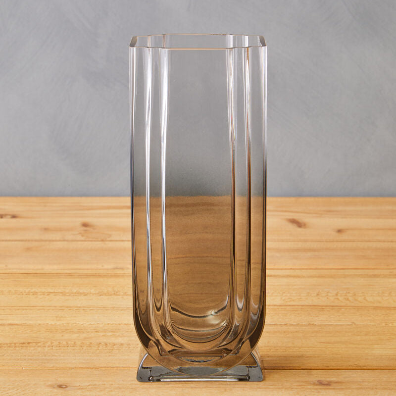 Orsina Edan Large Grey Ombre Glass Vase – Textured Modern Centerpiece