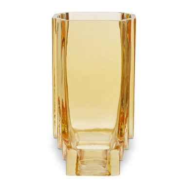 Orsina Edan Small Ochre Yellow Glass Vase with Linear Texture