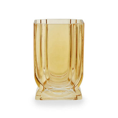 Orsina Edan Small Ochre Yellow Glass Vase with Linear Texture