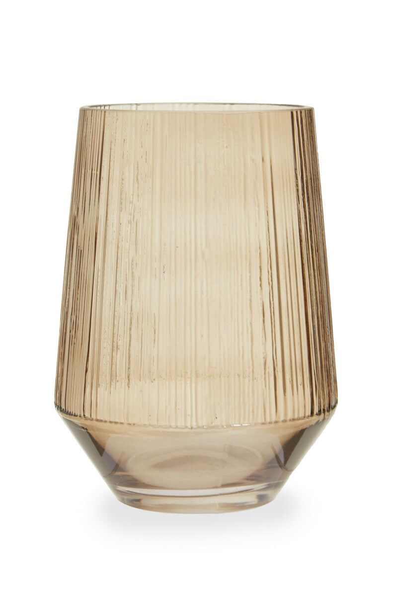 Orsina Esma Small Smoked Brown Glass Vase – Fluted Modern Decor