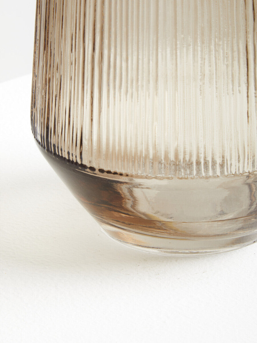 Orsina Esma Small Smoked Brown Glass Vase – Fluted Modern Decor