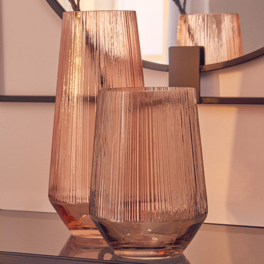 Orsina Esma Small Smoked Brown Glass Vase – Fluted Modern Decor