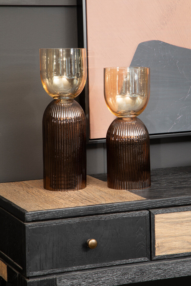 Orsina Esma Large Amber and Brown Glass Vase – Modern Table Centerpiece