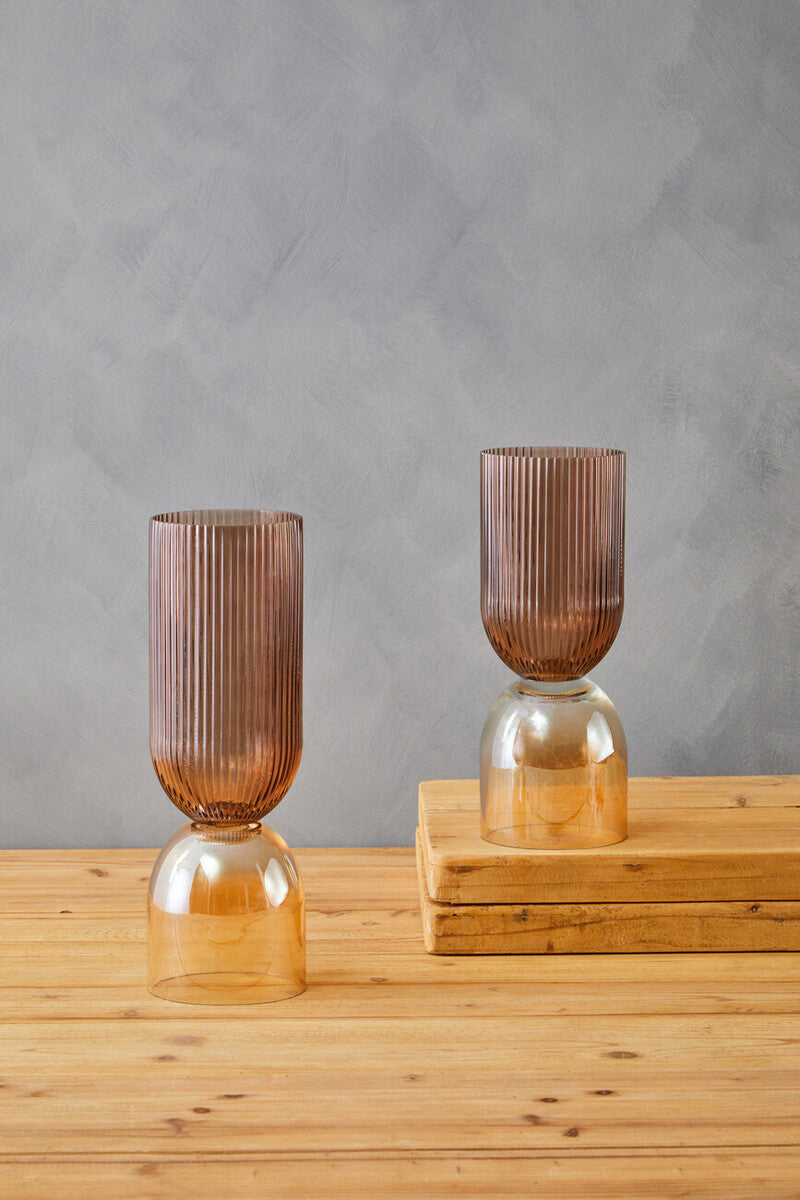 Orsina Esma Large Amber and Brown Glass Vase – Modern Table Centerpiece