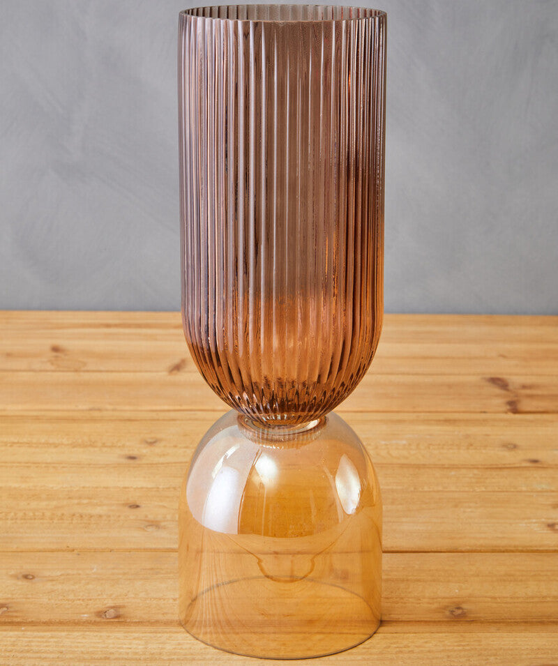 Orsina Esma Large Amber and Brown Glass Vase – Modern Table Centerpiece