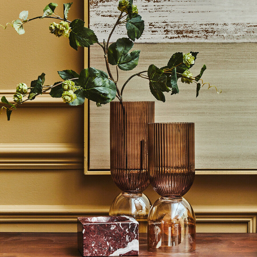 Orsina Esma Large Amber and Brown Glass Vase – Modern Table Centerpiece