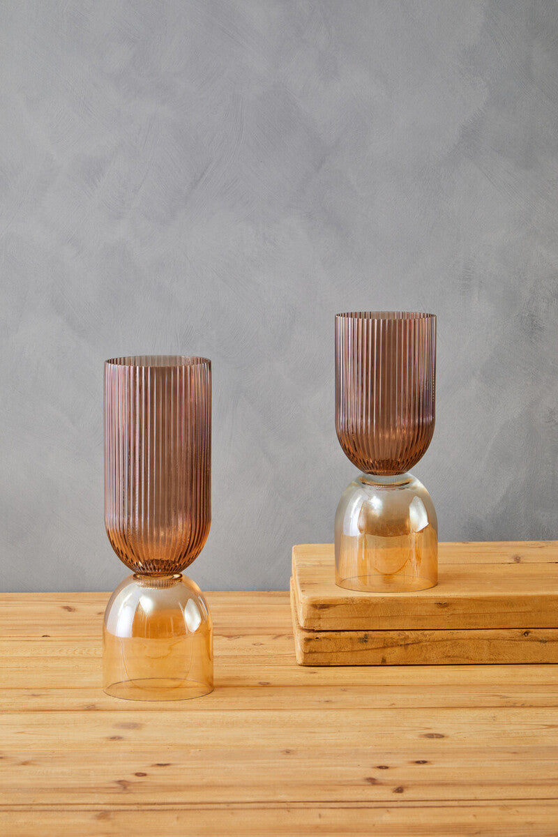 Orsina Esma Small Glass Vase – Amber and Brown Mid-Century Decor