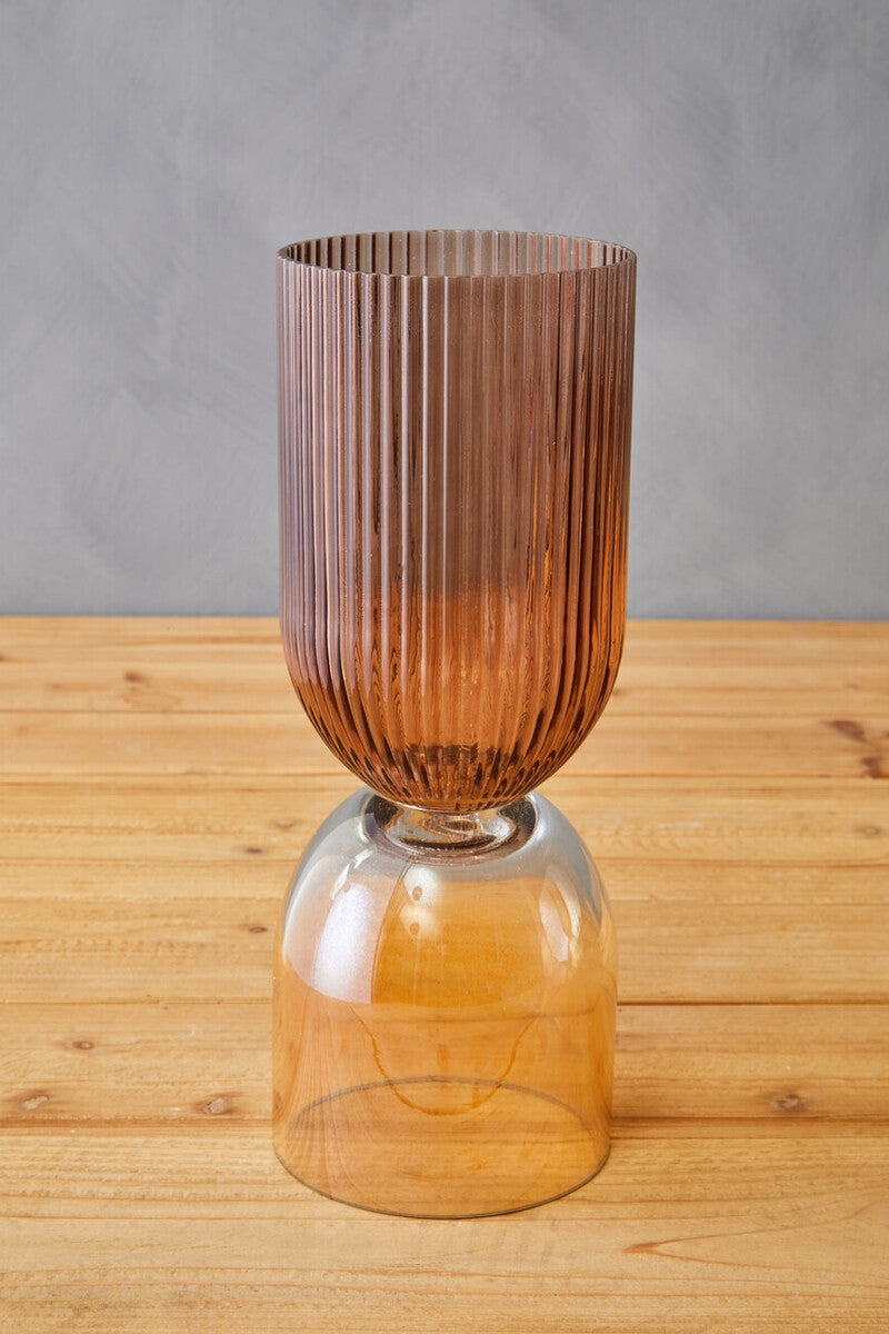Orsina Esma Small Glass Vase – Amber and Brown Mid-Century Decor