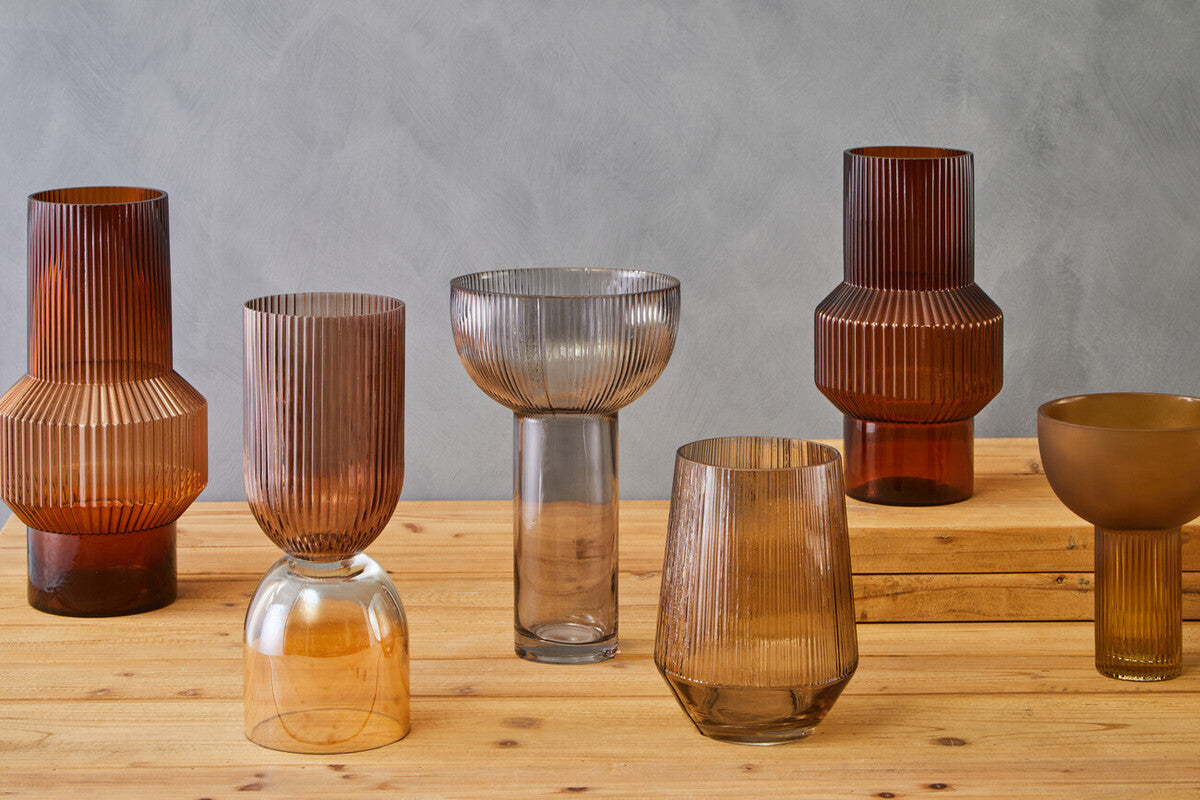 Orsina Esma Small Glass Vase – Amber and Brown Mid-Century Decor