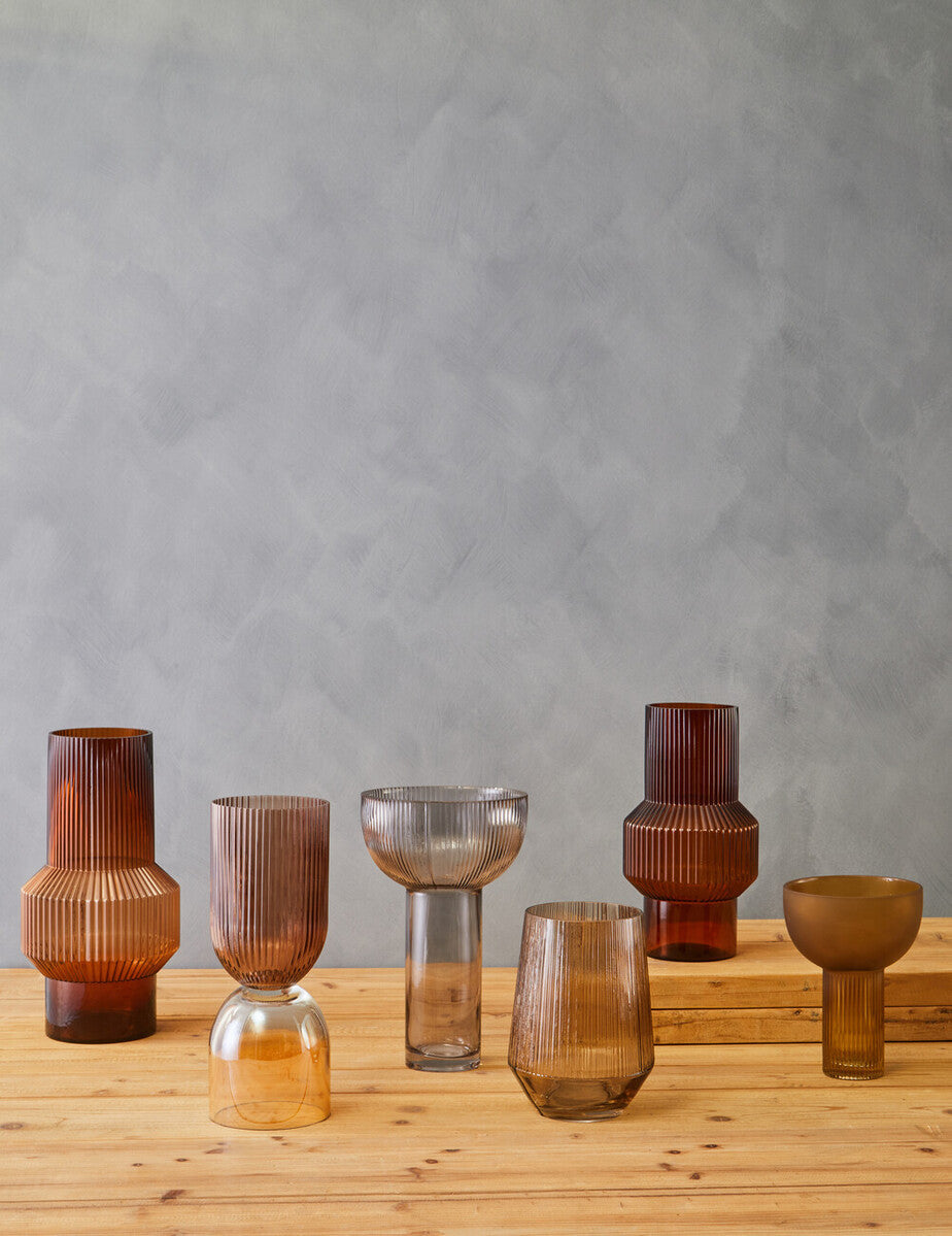 Orsina Esma Small Glass Vase – Amber and Brown Mid-Century Decor