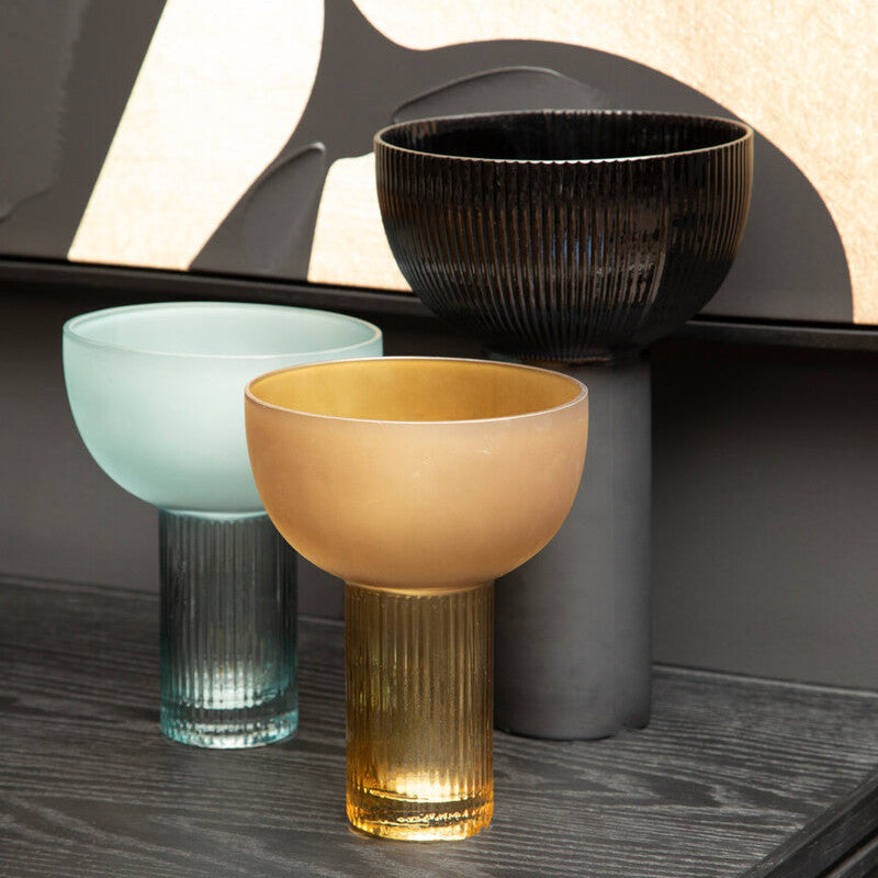 Orsina Esma Small Light Blue Glass Vase – Ribbed Fluted Tabletop Decor