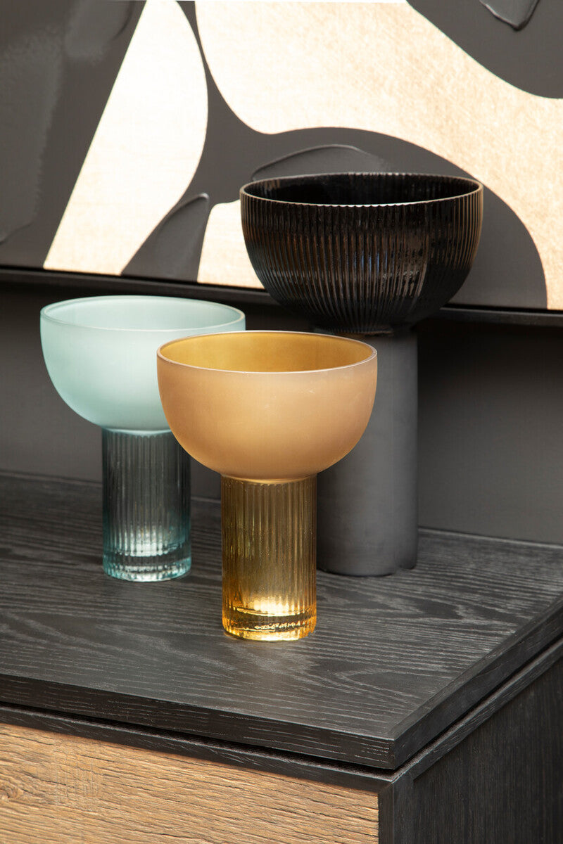 Orsina Esma Small Light Blue Glass Vase – Ribbed Fluted Tabletop Decor