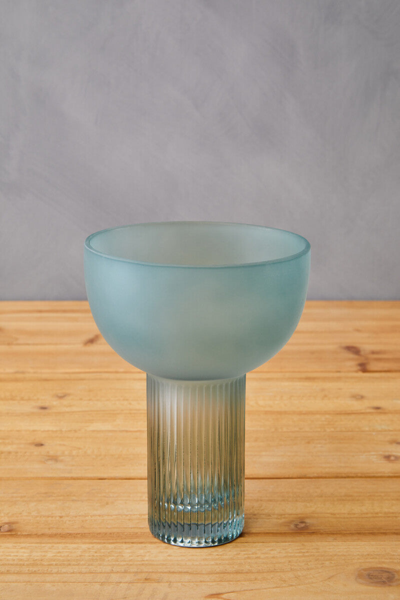 Orsina Esma Small Light Blue Glass Vase – Ribbed Fluted Tabletop Decor