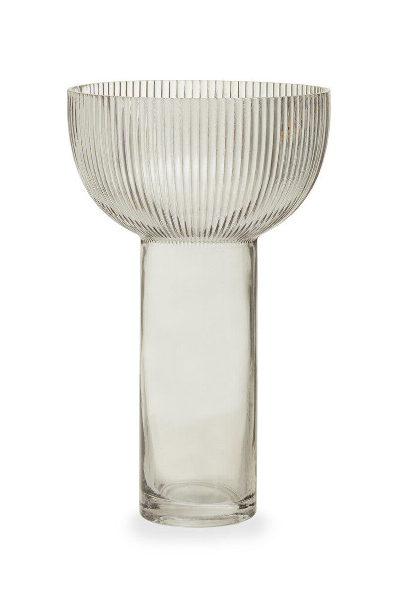 Orsina Esma Large Grey Glass Vase – Fluted Base Contemporary Decor