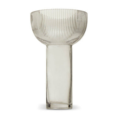 Orsina Esma Large Grey Glass Vase – Fluted Base Contemporary Decor
